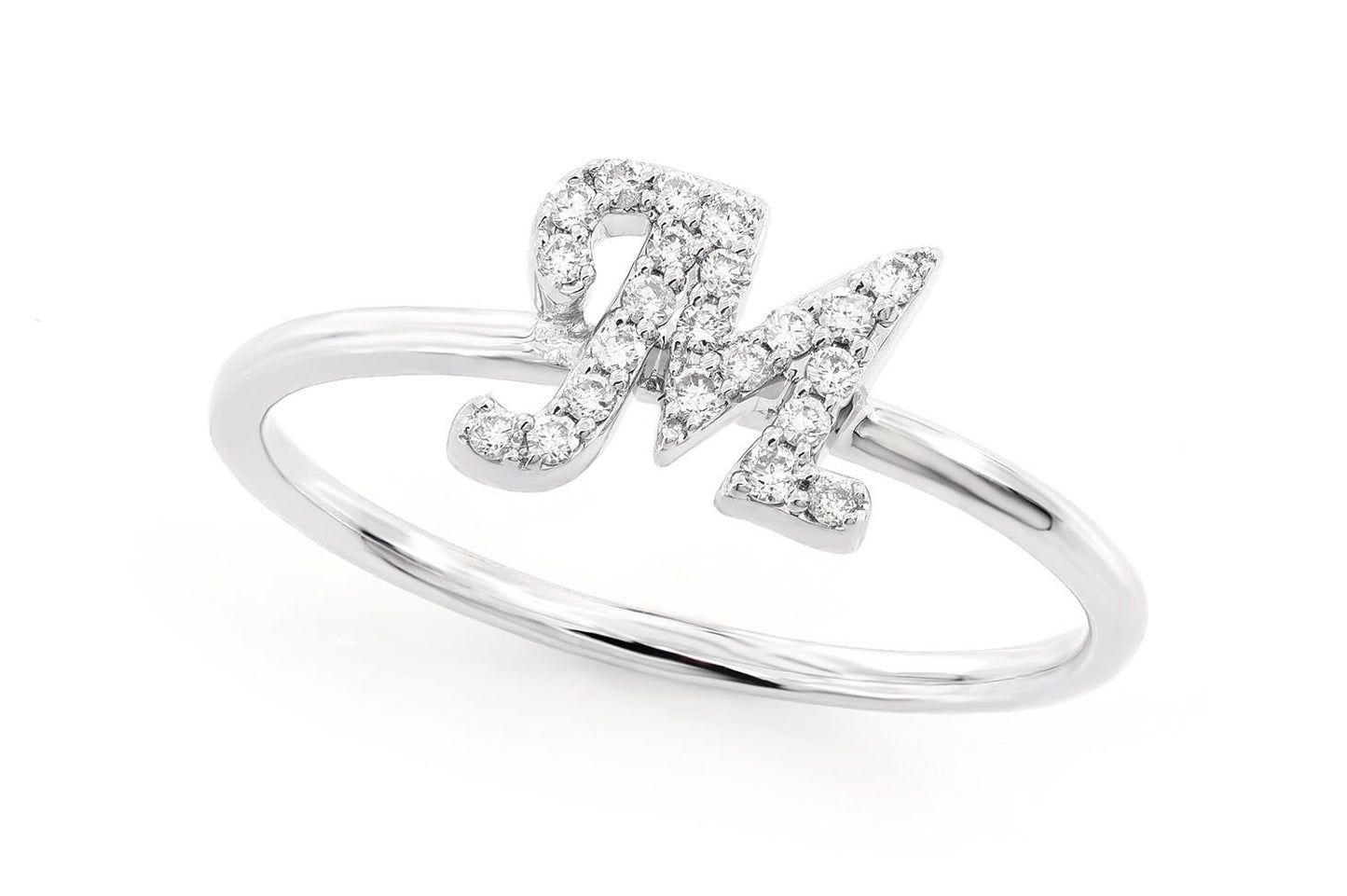 CURSIVE LETTER M DIAMOND RING 14K SOLID GOLD 0.10CTW