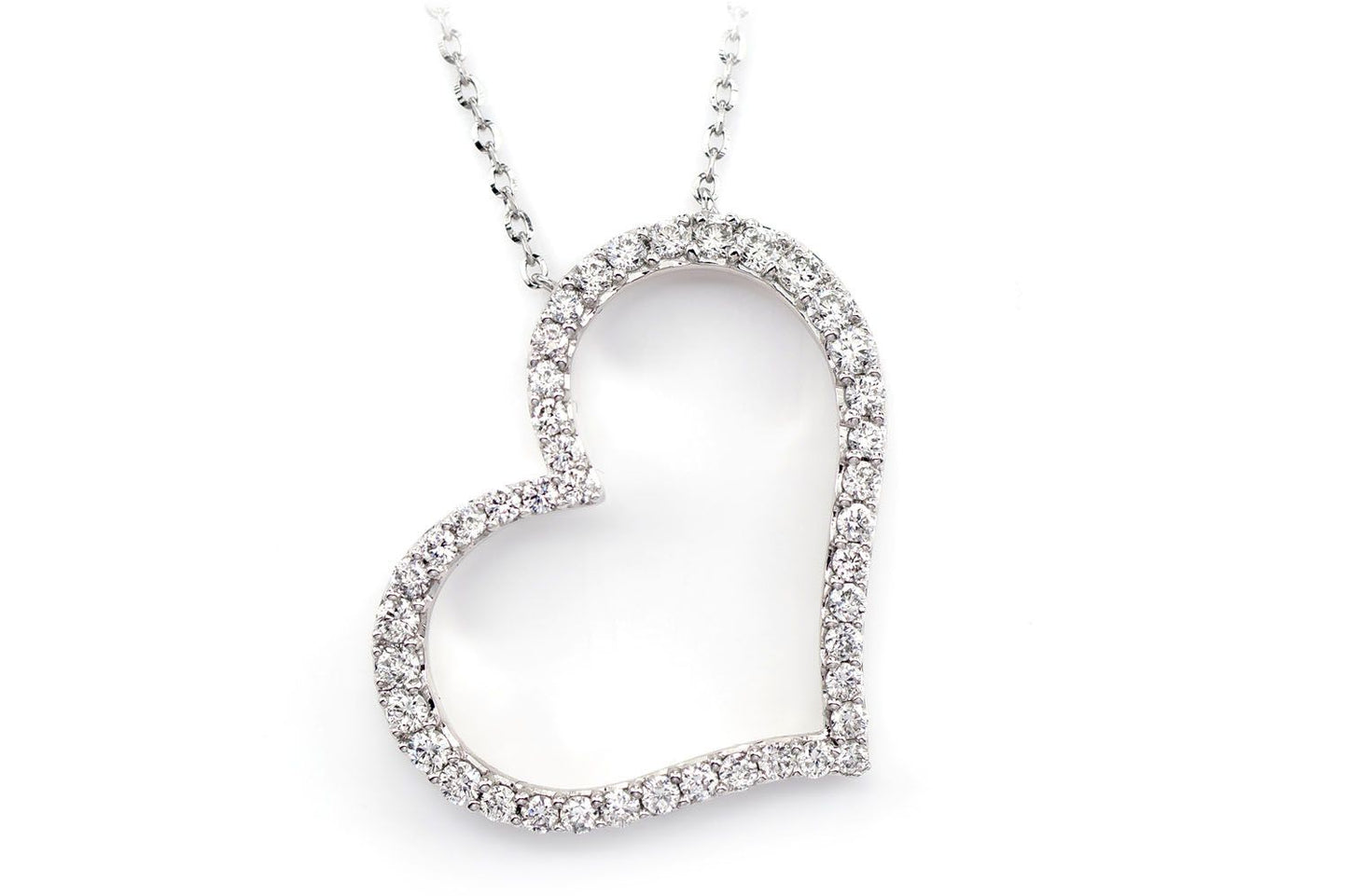 ANGLED OPEN DIAMOND HEART PENDANT ATTACHED NECKLACE 14K SOLID GOLD 0.50CTW