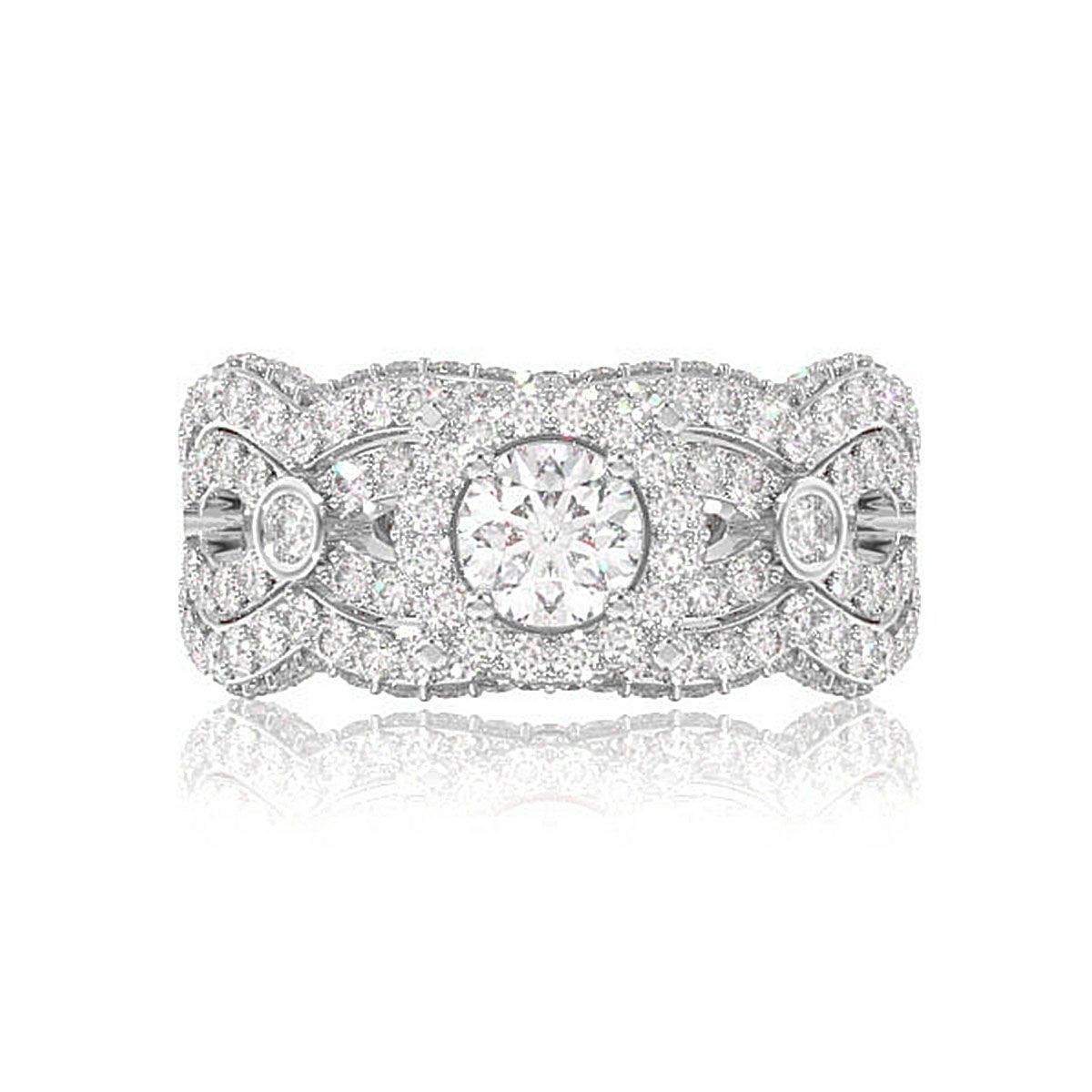 ROUND HALO WIDE TWISTED SHANK DIAMOND ENGAGEMENT RING - 1.85CTW