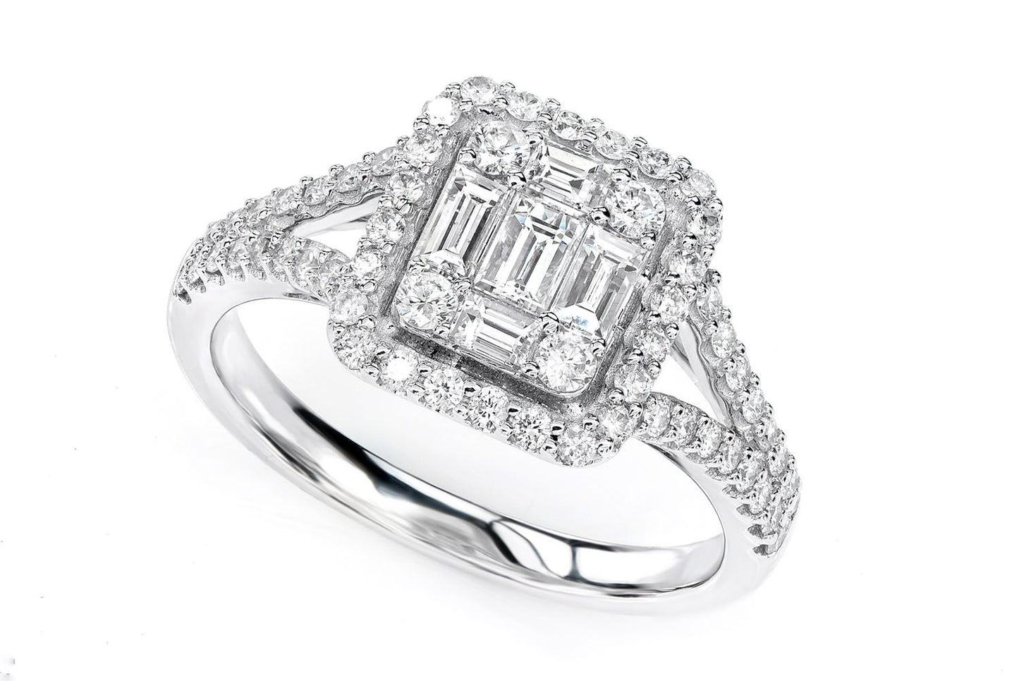 MOSAIC BAGUETTE AND ROUND DIAMOND ENGAGEMENT RING 1.10CTW - 14K SOLID GOLD