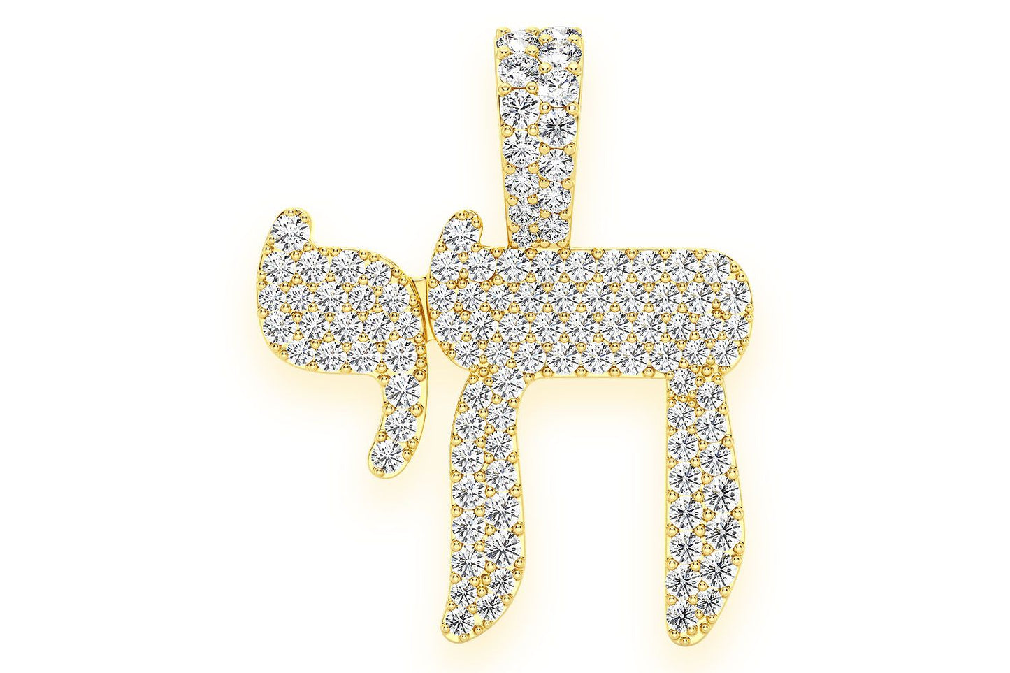 Pandantiv Chai cu diamante ebraice, aur masiv de 14k, 0,75 ct