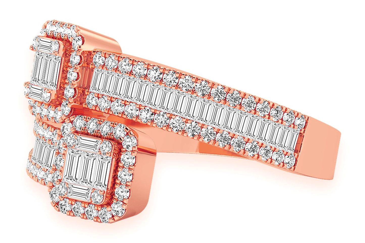 BORDER BAGUETTE CROSSOVER DIAMOND RING 14K SOLID GOLD 1.00CTW