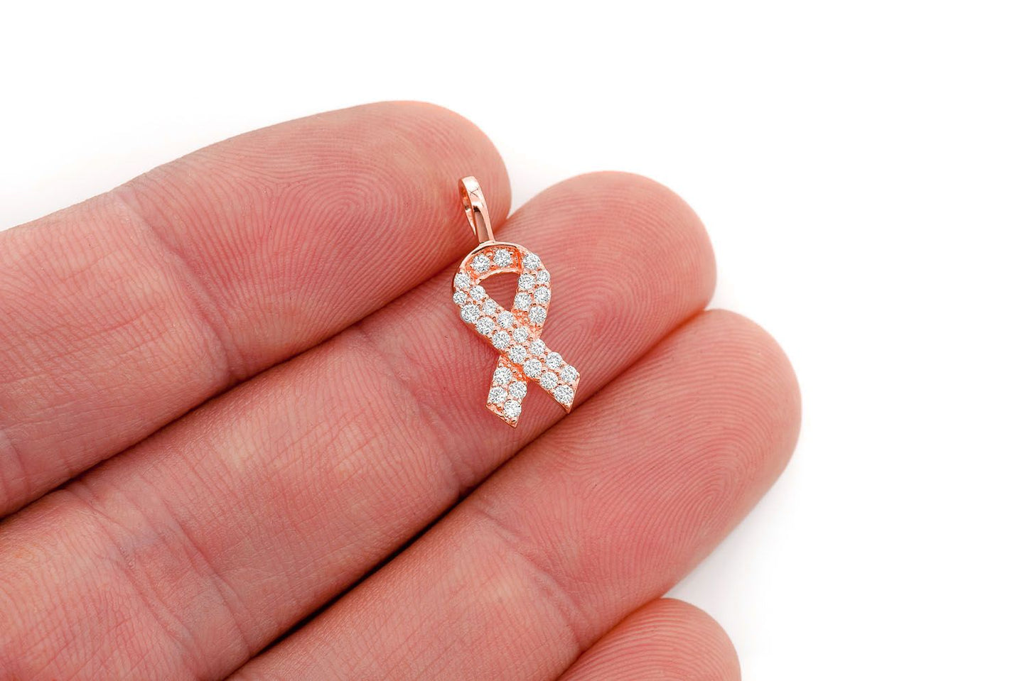 AWARENESS RIBBON DIAMOND PENDANT 14K SOLID GOLD .25CTW