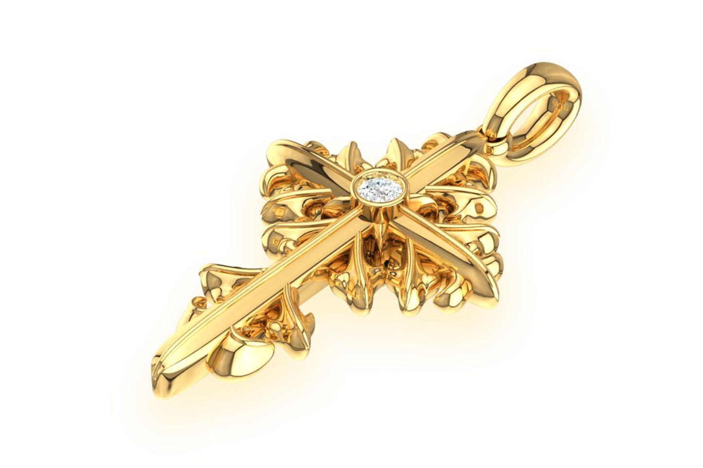 FILIGREE CROSS 14K SOLID GOLD .02CTW