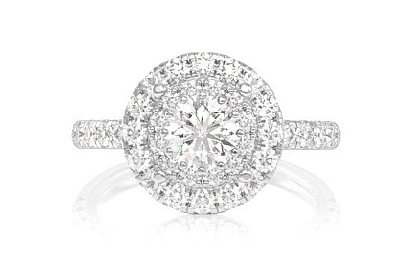1.50CTW - ROUND DOUBLE HALO - DIAMOND ENGAGEMENT RING