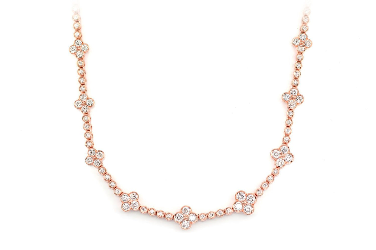 DIAMOND CLOVER STATION NECKLACE 14K SOLID GOLD 5.75CTW
