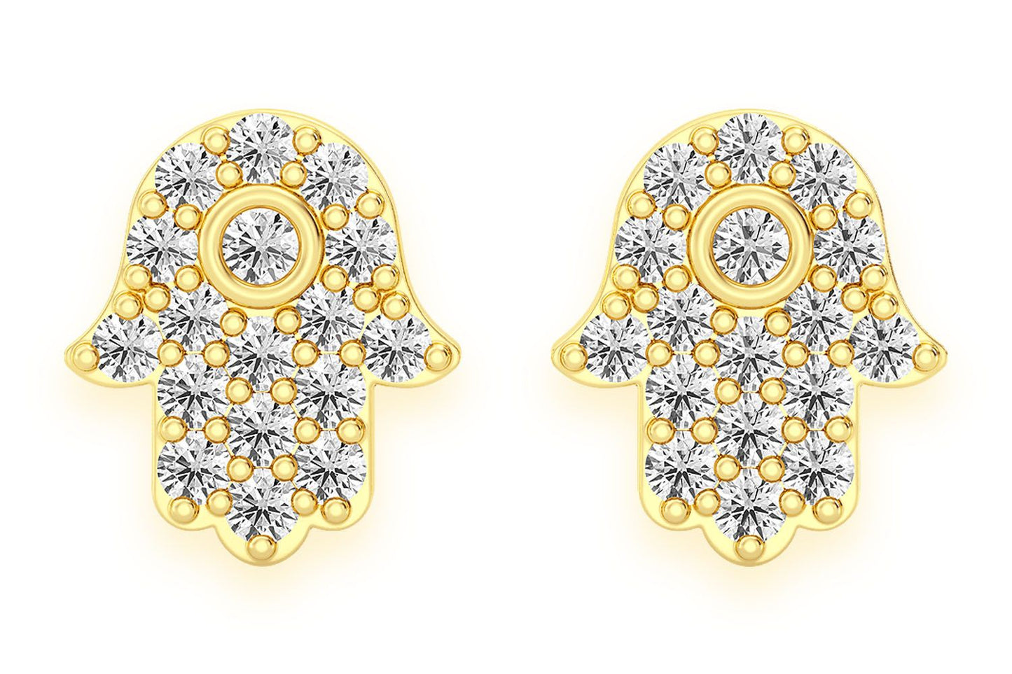 CERCEI CU DIAMANTE HAMSA, AUR MASIV DE 14K, 0.20CT
