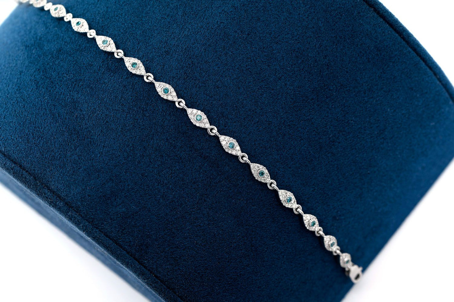 EVIL EYE BLUE DIAMOND BRACELET 14K SOLID GOLD 1.50CTW