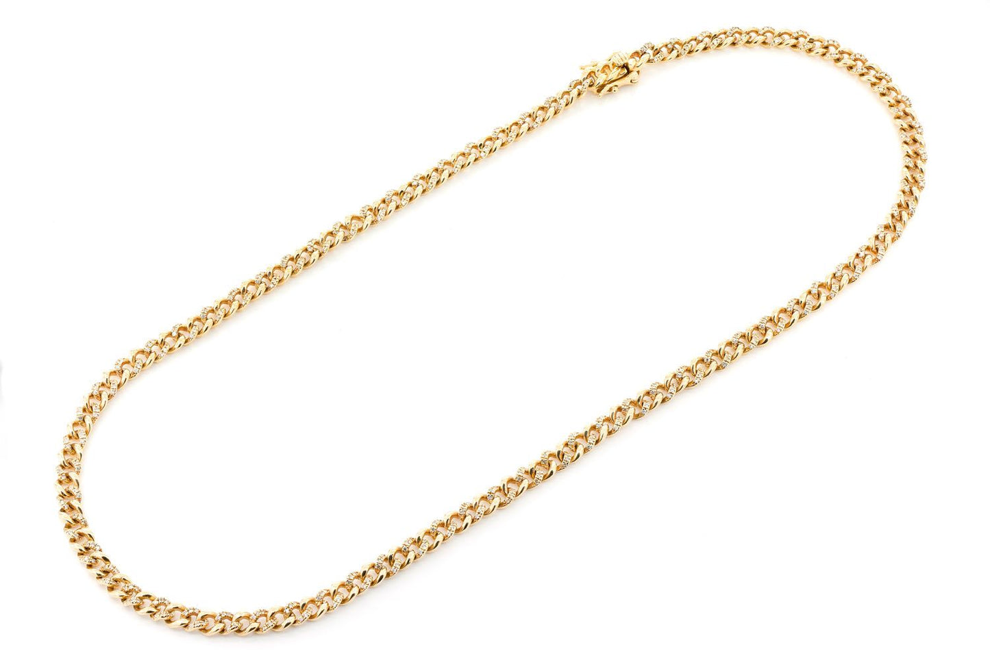 5MM MIAMI CUBAN HALF LINK DIAMOND NECKLACE 14K SOLID GOLD 1.50CTW