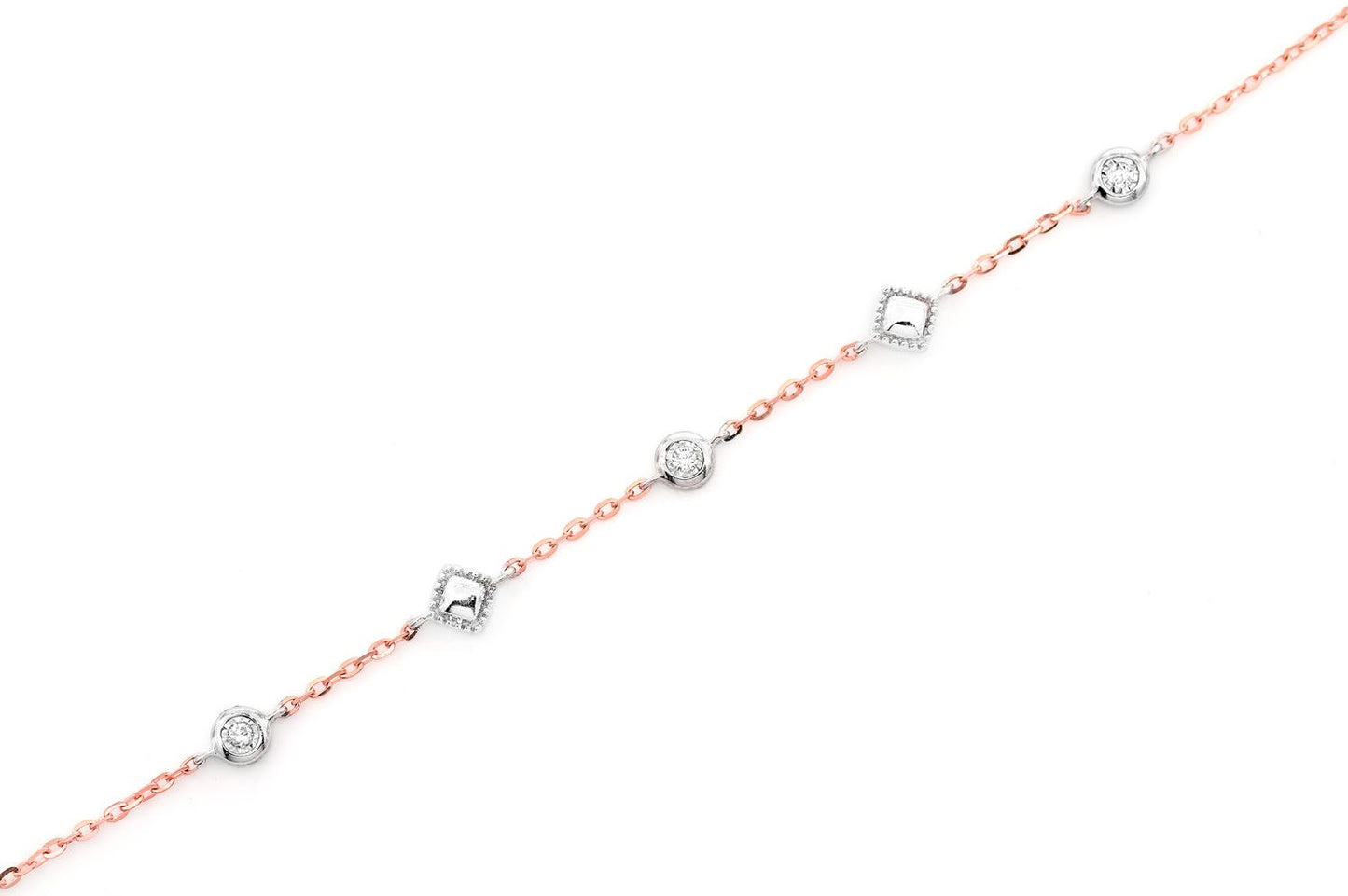 SQUARE BEAD & BEZEL DIAMOND BRACELET 14K SOLID GOLD 0.05CTW