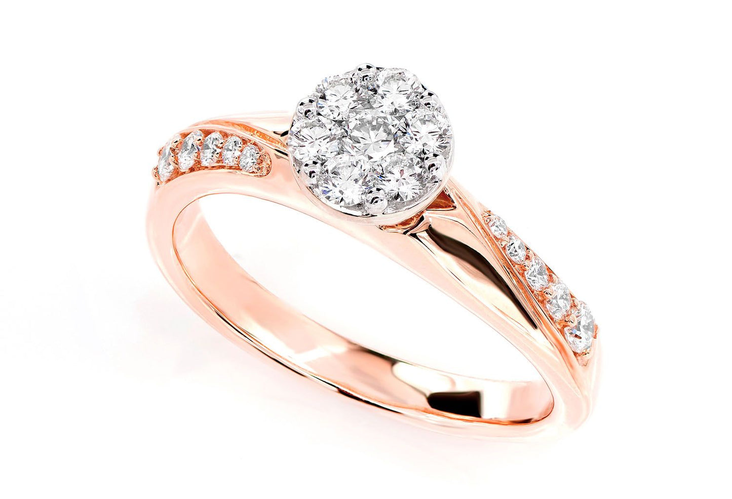 0.50CTW ROUND CLUSTER TAPERED SPLIT SHANK DIAMOND ENGAGEMENT RING 14K SOLID GOLD