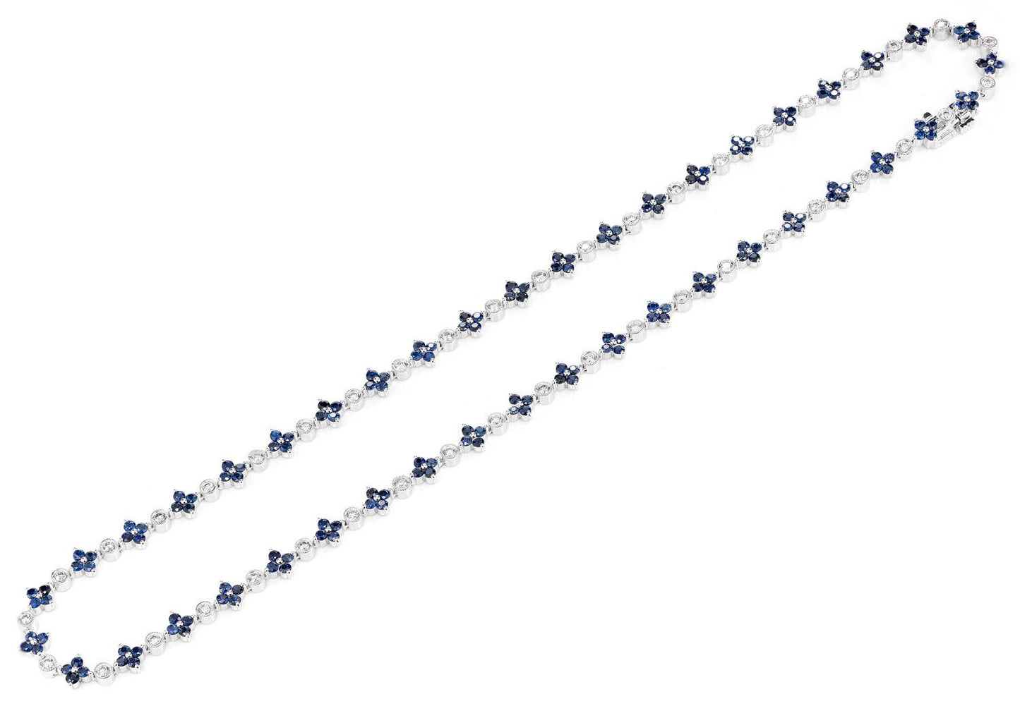 SAPPHIRE FLOWER AND DIAMOND BEZEL NECKLACE 14K SOLID GOLD 1.65CTW