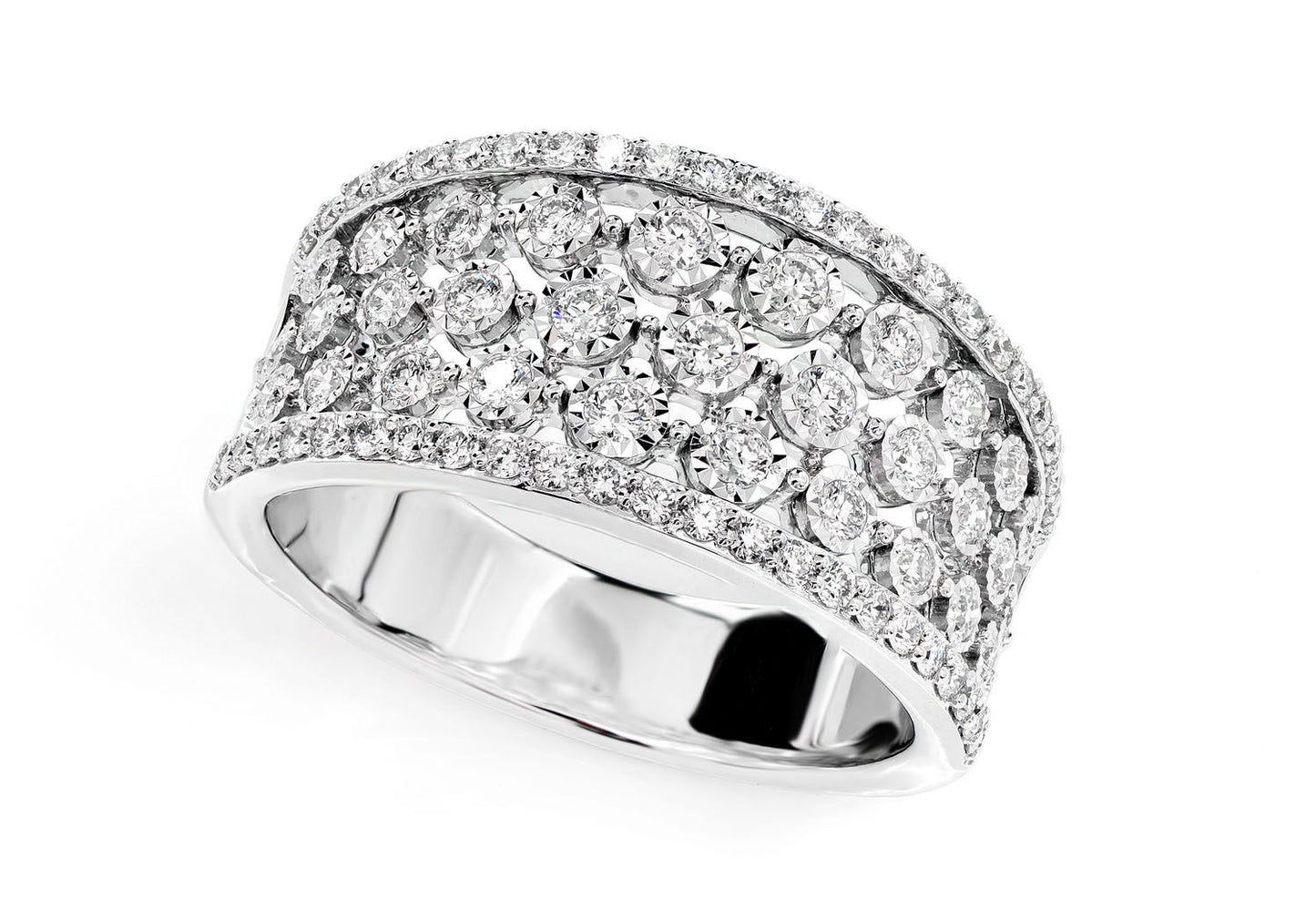 OPEN MIRACLE SET DIAMOND WIDE BAND RING 14K SOLID GOLD 0.65CTW