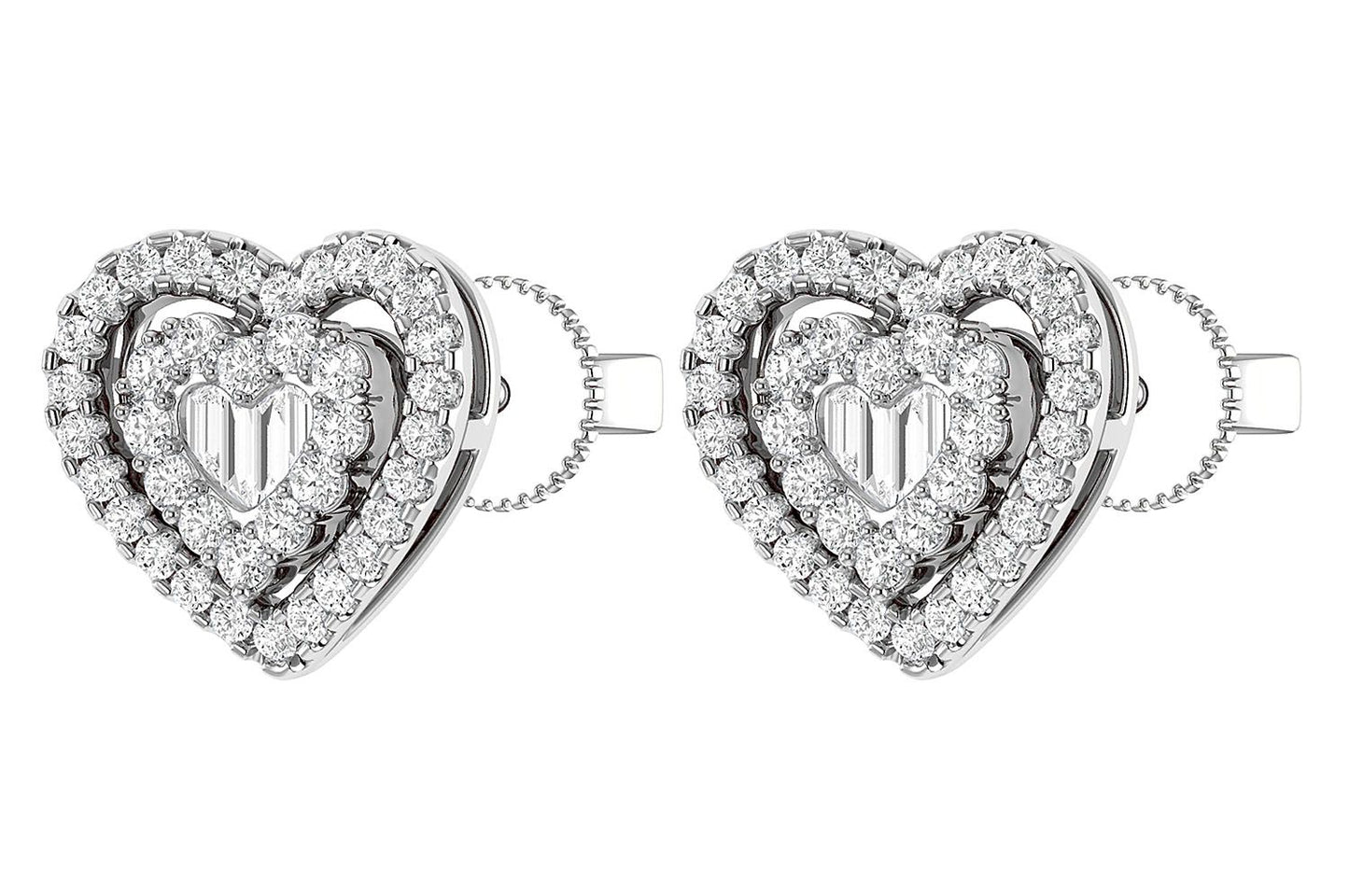 HEART BAGUETTE DIAMOND STUD EARRINGS 14K SOLID GOLD 0.80CTW