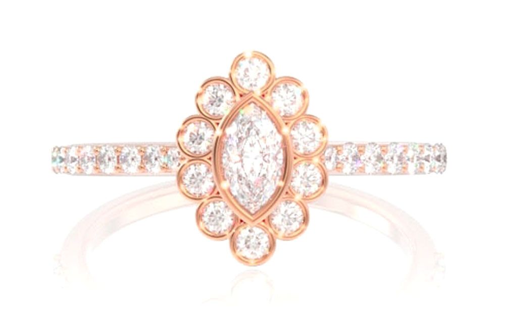 0.50CTW ANTIQUE INSPIRED MARQUISE HALO DIAMOND ENGAGEMENT RING