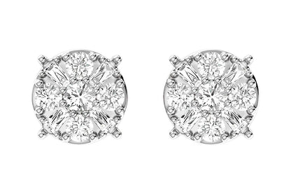 BAGUETTE ROUND CLUSTER STUD EARRINGS 14K