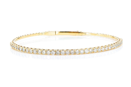 5PT PRONG SET DIAMOND TENNIS BRACELET FLEX BANGLE 2.00CTW 14K SOLID GOLD