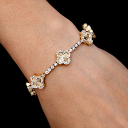 MIRACLE CLOVER LINK DIAMOND TENNIS BRACELET SOLID GOLD 2.00CTW
