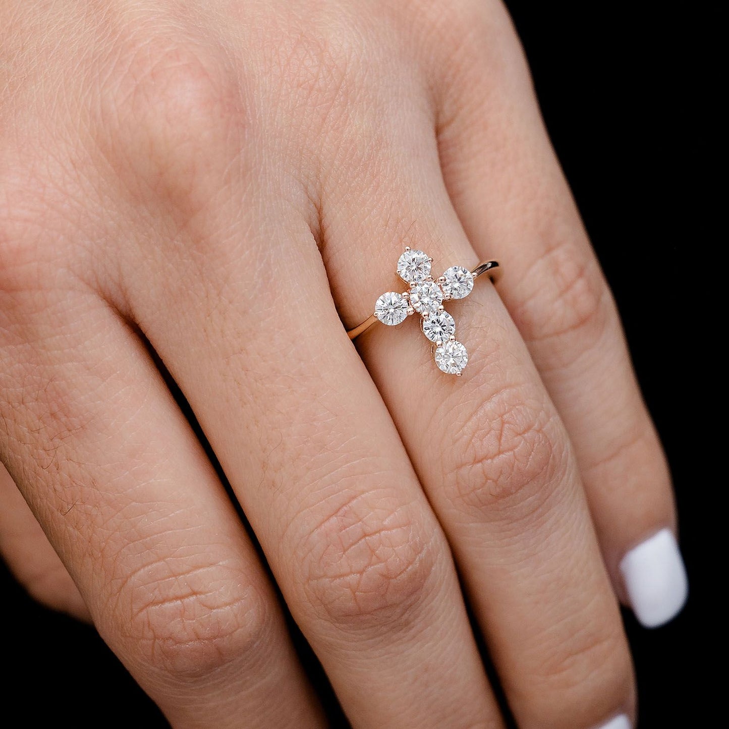 POINTED CROSS DIAMOND RING 14K SOLID GOLD 0.90CTW