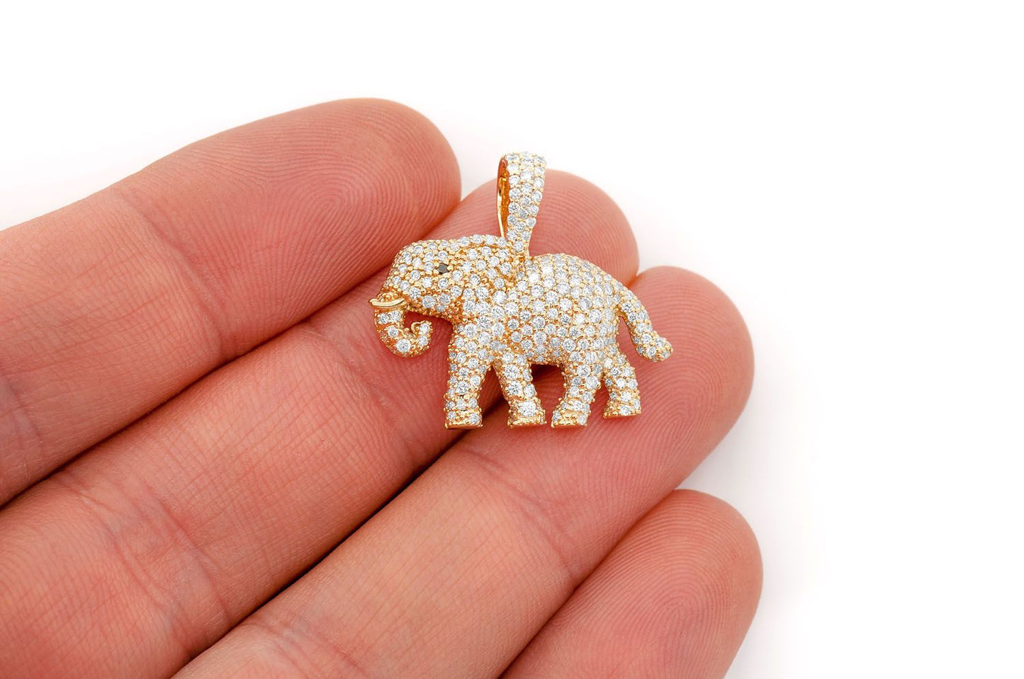 ELEPHANT WALKING DIAMOND PENDANT 14K SOLID GOLD 1.50CTW