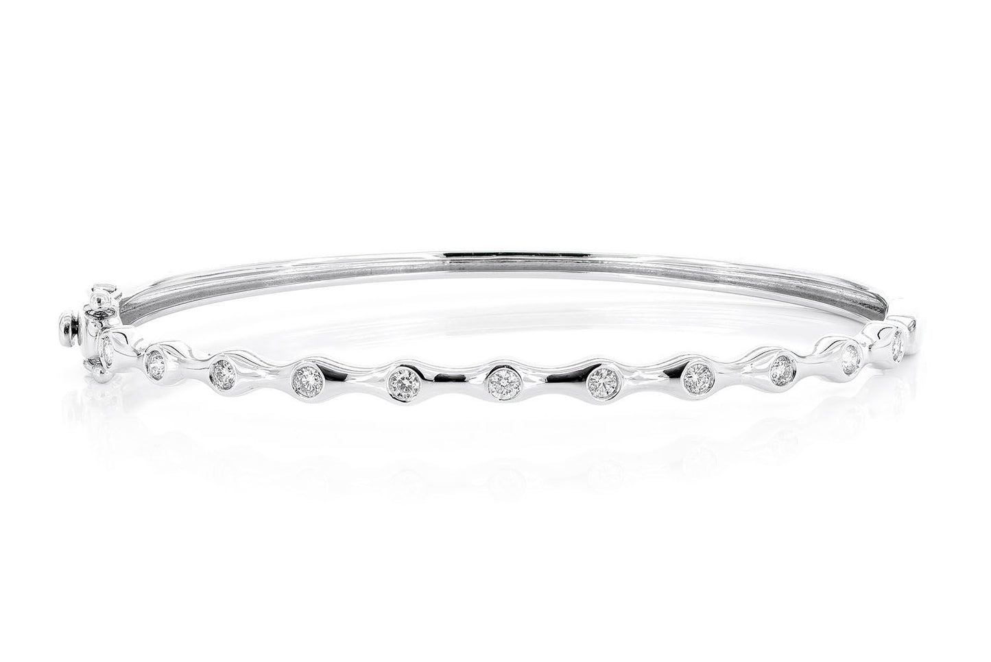 BAMBOO DIAMOND BANGLE BRACELET 0.35CTW 14K SOLID WHITE GOLD