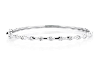 BAMBOO DIAMOND BANGLE BRACELET 0.35CTW 14K SOLID WHITE GOLD