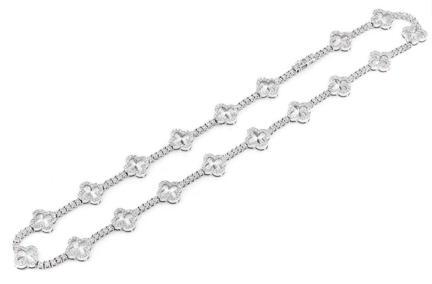 MIRACELE CLOVER LINK DIAMOND TENNIS NECKLACE SOLID GOLD 5.50CTW
