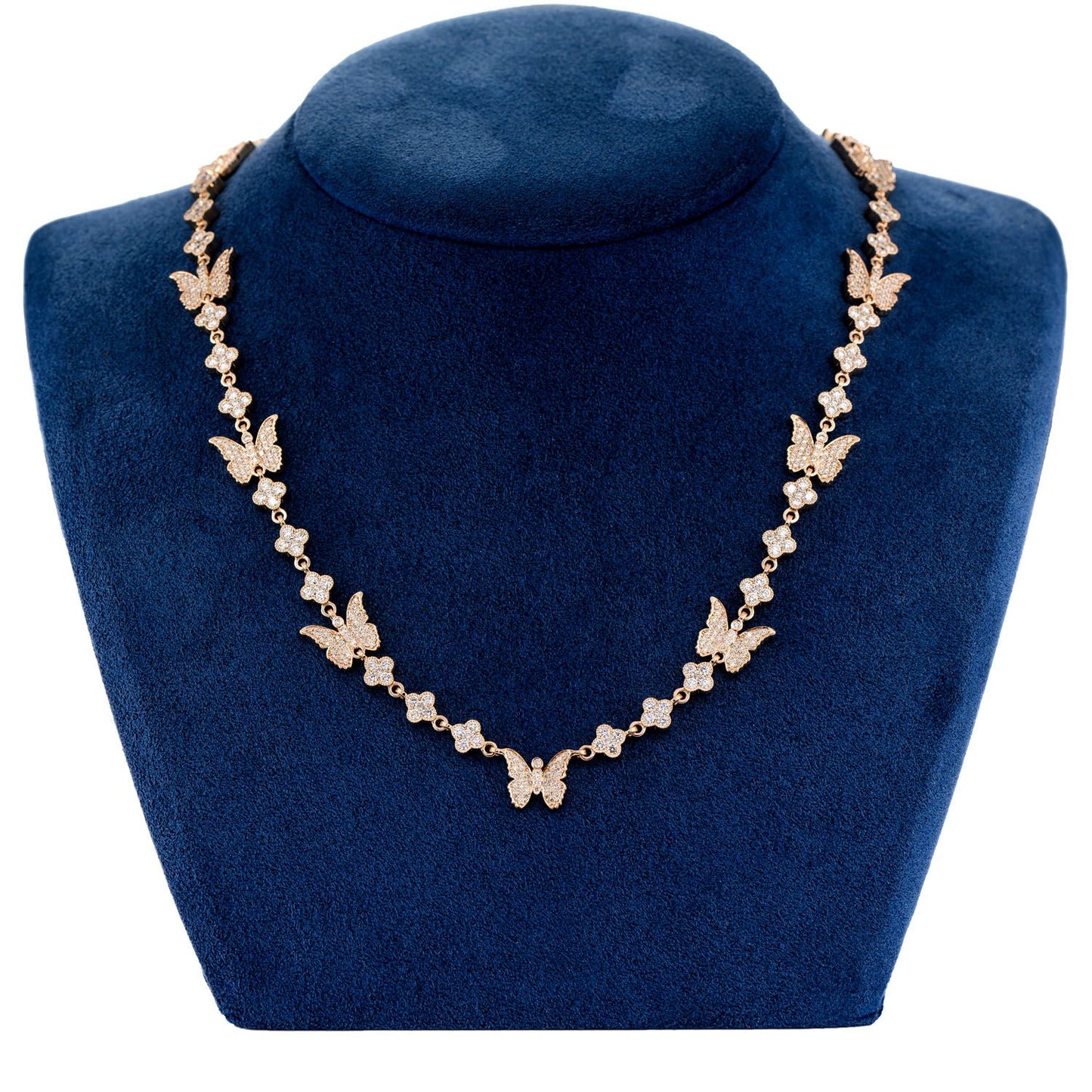 BUTTERFLY CLOVER DIAMOND STATION CHAIN 14K SOLID GOLD 7.20CTW