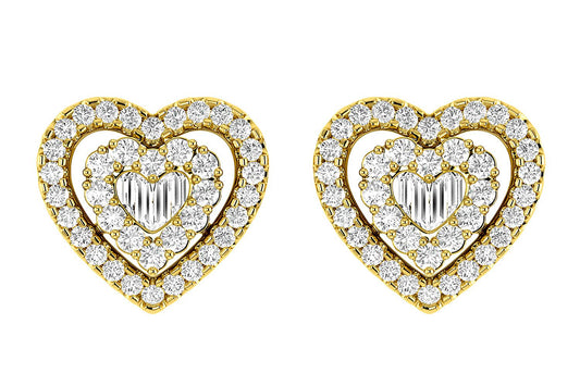 CERCEI ȘTIF CU DIAMANTE, FORMĂ BAGHETĂ, INIMĂ, AUR MASIV DE 14K, 0.80CT