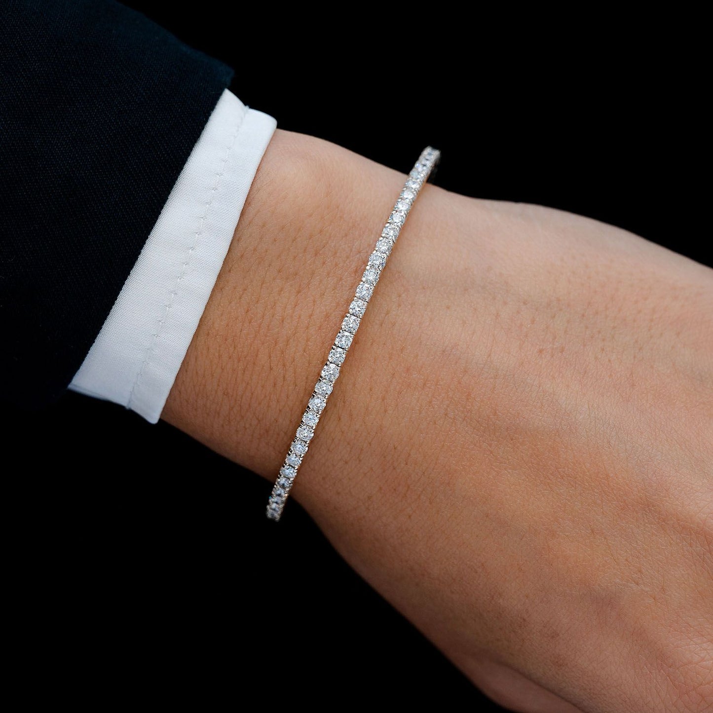 5PT PRONG SET DIAMOND TENNIS BRACELET FLEX BANGLE 2.00CTW 14K SOLID GOLD