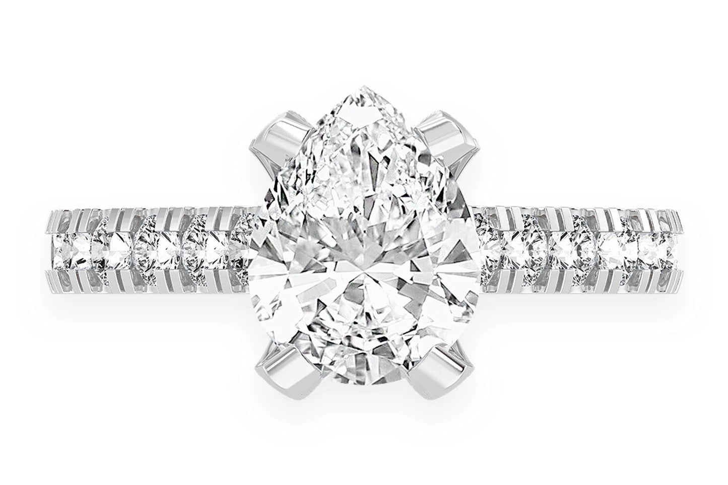 THINN - 2.00CT PEAR SOLITAIRE - SINGLE ROW SCALLOP - DIAMOND ENGAGEMENT RING
