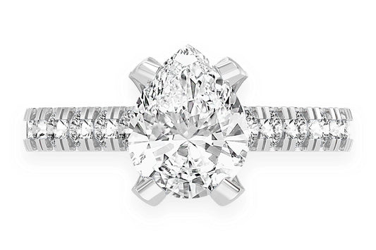 THINN - 2.00CT PEAR SOLITAIRE - SINGLE ROW SCALLOP - DIAMOND ENGAGEMENT RING