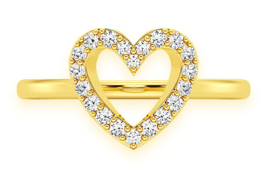 OPEN HEART DIAMOND RING 14K SOLID GOLD 0.20CTW
