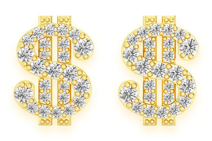 US DOLLAR SIGN STUD DIAMOND EARRINGS 14K SOLID GOLD 0.35CTW