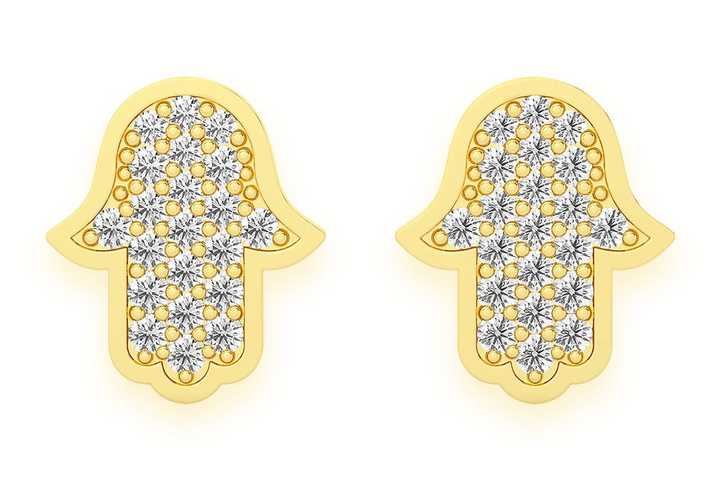 HAMSA STUD DIAMOND EARRINGS 14K SOLID GOLD 0.15CTW