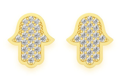 HAMSA STUD DIAMOND EARRINGS 14K SOLID GOLD 0.15CTW