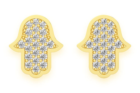 HAMSA STUD DIAMOND EARRINGS 14K SOLID GOLD 0.15CTW