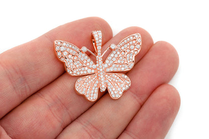 BUTTERFLY DIAMOND PENDANT 14K SOLID GOLD 2.00CTW
