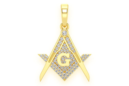 MASONIC SYMBOL G DIAMOND PENDANT 14K SOLID GOLD 0.45CTW