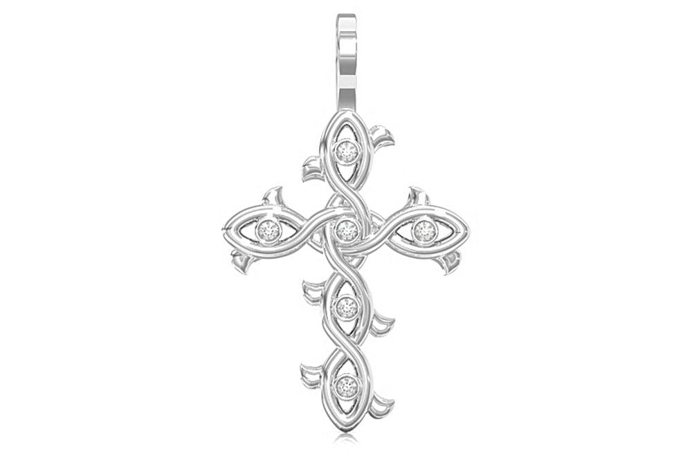 THORN BEZEL CROSS DIAMOND PENDANT 14K SOLID GOLD 0.12CTW