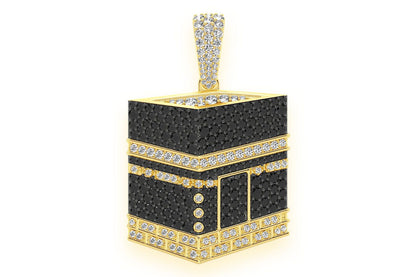 PANDANT KAABA CU DIAMANTE ALBE ȘI NEGRE, AUR MASIV DE 14K, 2.60 CT