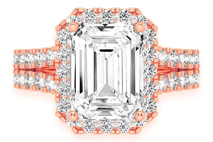 SPHINX - 3.00CT EMERALD SOLITAIRE - SPLIT SHANK HALO - DIAMOND ENGAGEMENT RING