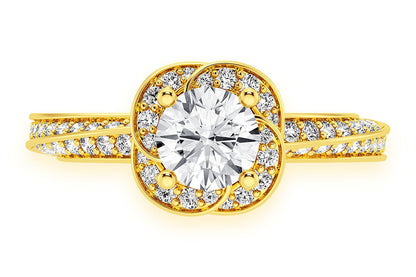.75CT ROUND SOLITAIRE - FLORAL TWIST HALO - DIAMOND ENGAGEMENT RING