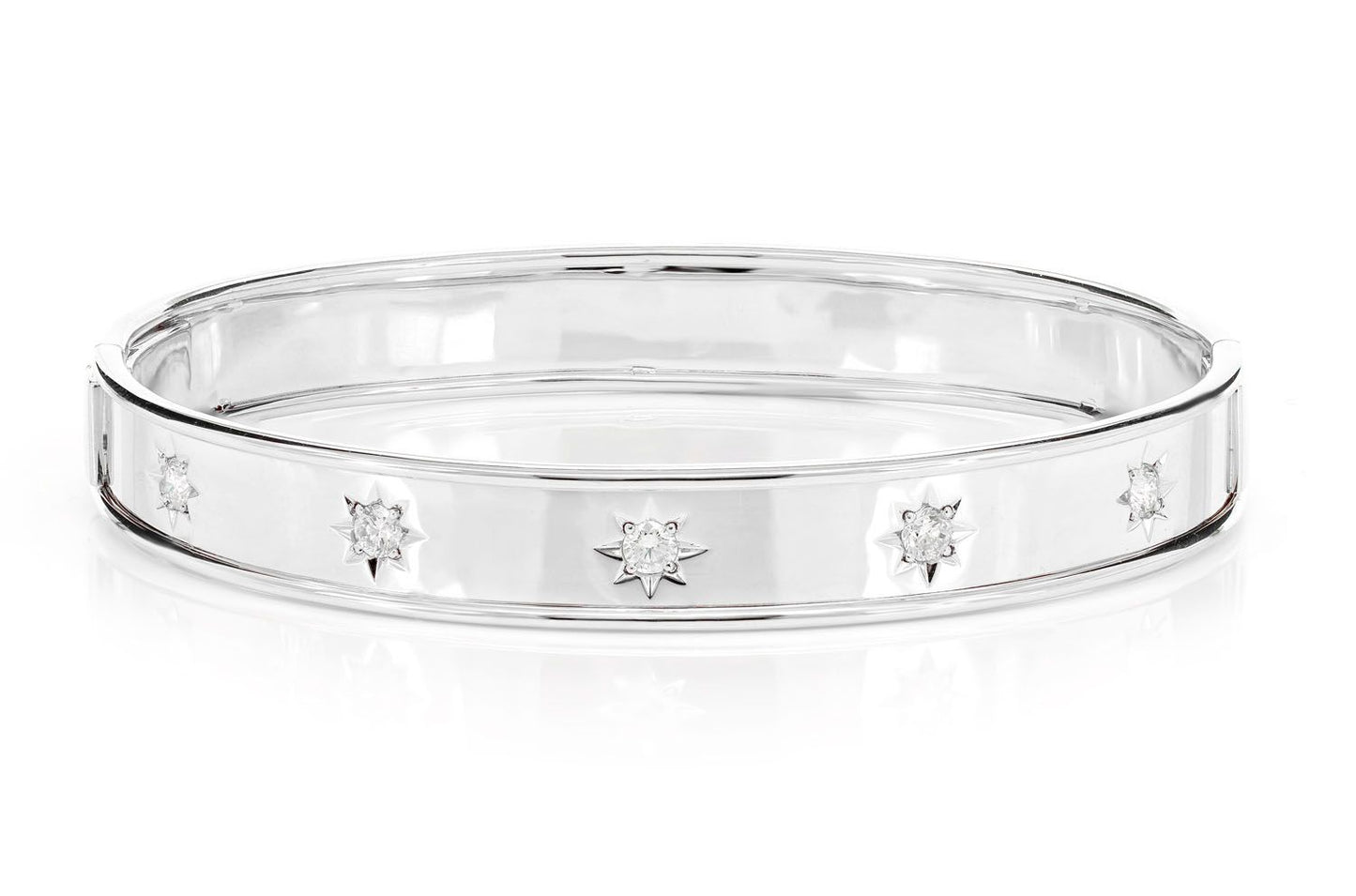 SATIN DIAMOND STAR BANGLE BRACELET 14K SOLID GOLD 0.40CTW