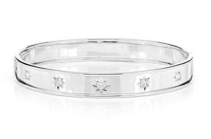SATIN DIAMOND STAR BANGLE BRACELET 14K SOLID GOLD 0.40CTW