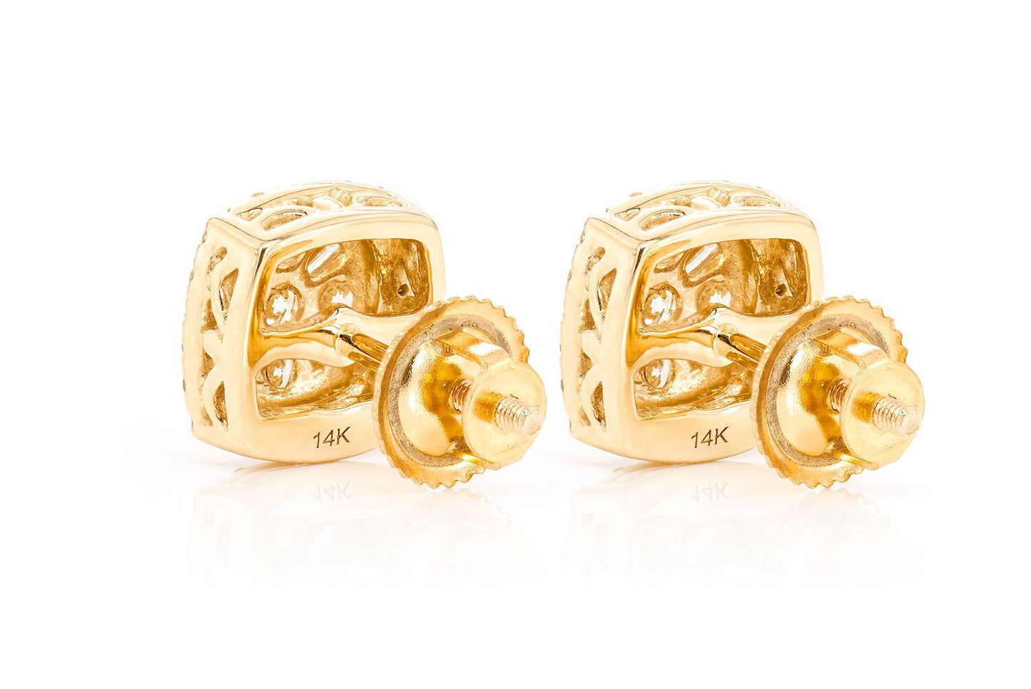 BAGUETTE FLOWER STUD DIAMOND EARRINGS 14K SOLID GOLD 1.00CTW