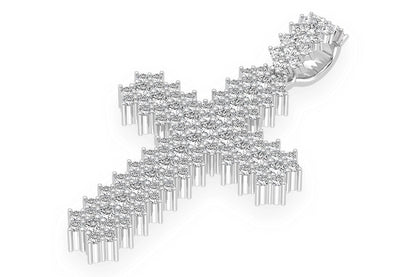 SMALL 5 ROW JAGGED CROSS DIAMOND PENDANT 14K SOLID GOLD 0.75CTW
