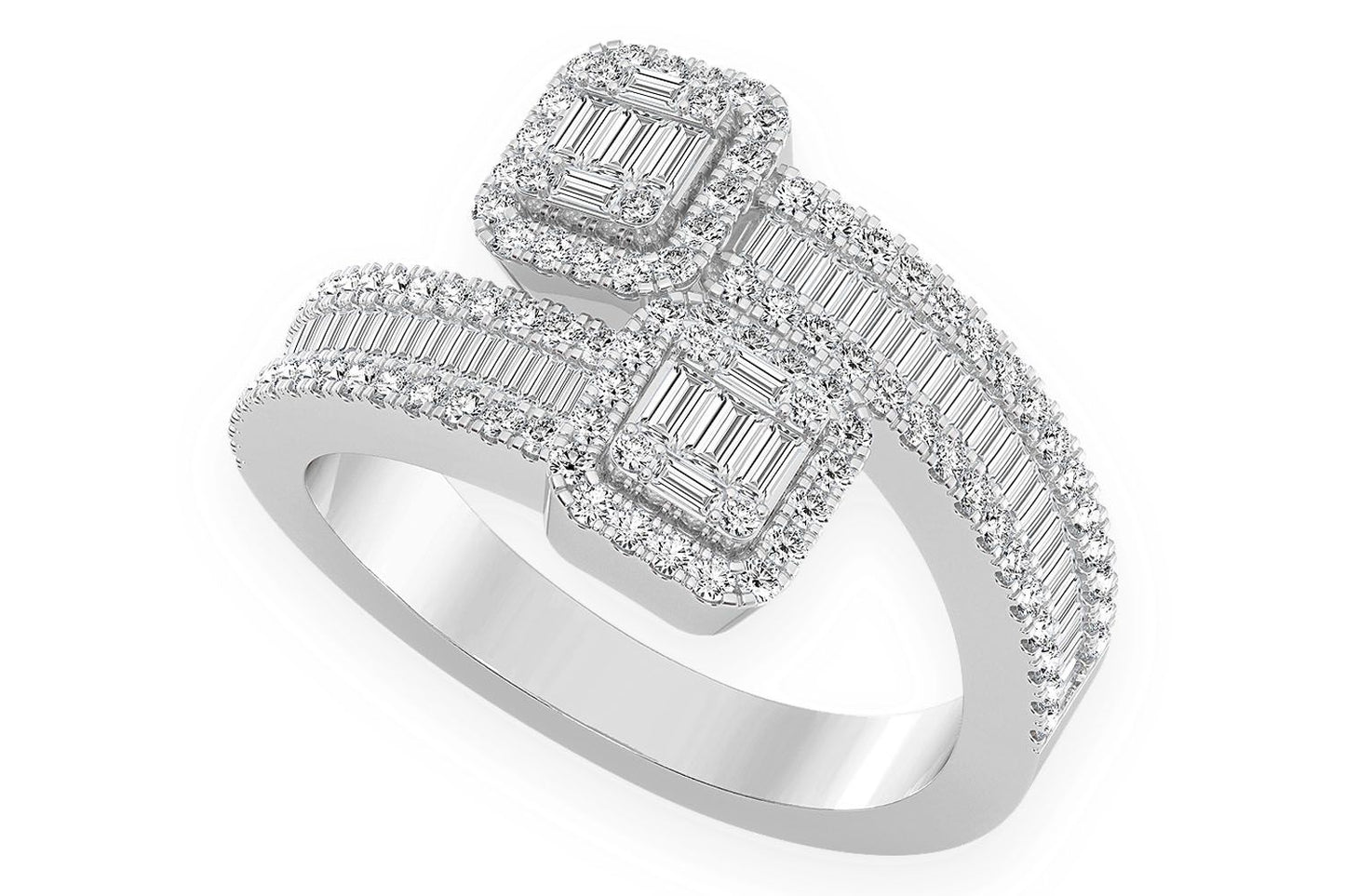 BORDER BAGUETTE CROSSOVER DIAMOND RING 14K SOLID GOLD 1.00CTW