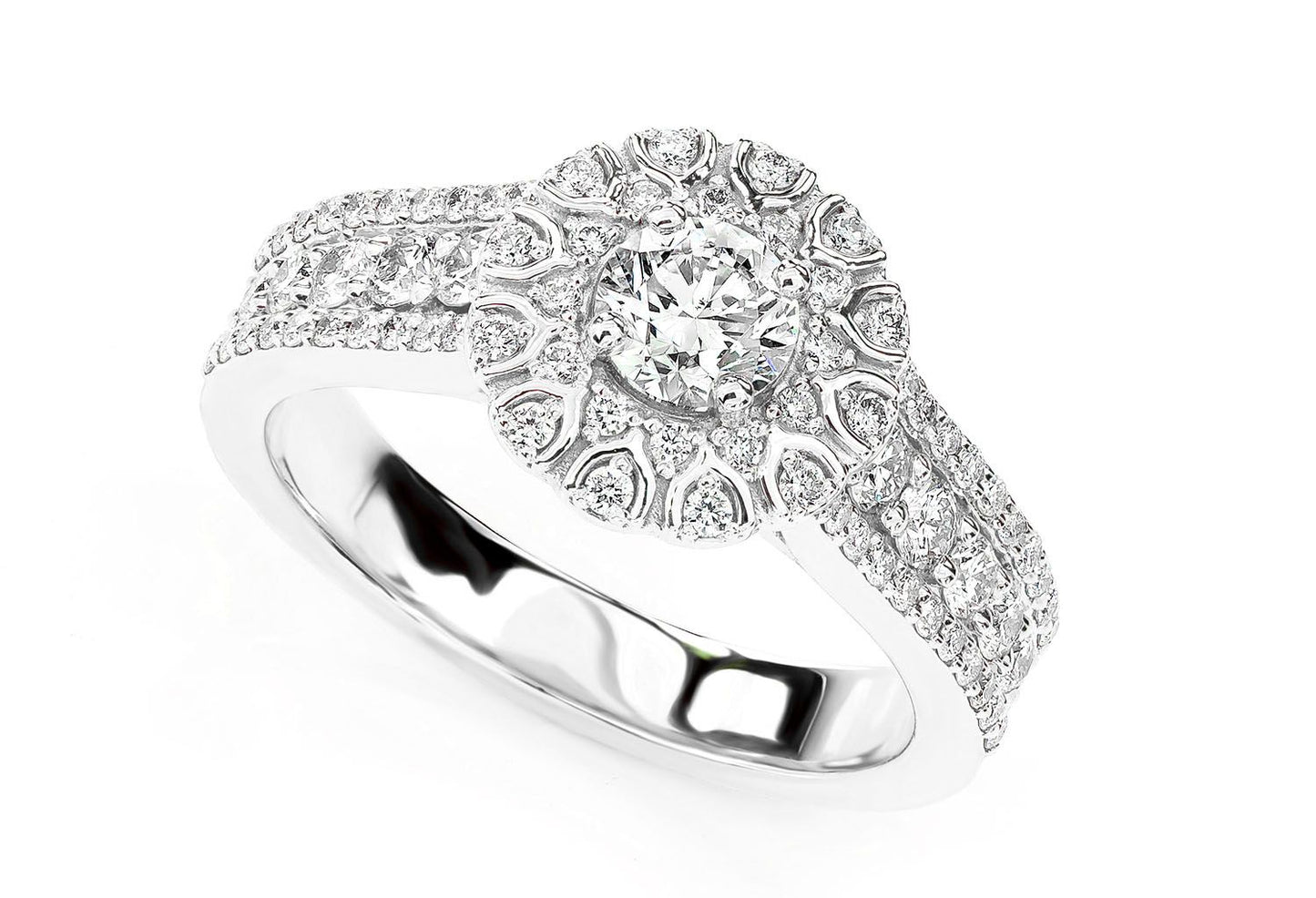 WISHBONE HALO DIAMOND ENGAGEMENT RING 1.10CTW - 14K SOLID GOLD