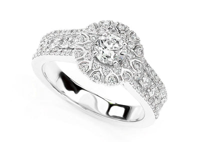 WISHBONE HALO DIAMOND ENGAGEMENT RING 1.10CTW - 14K SOLID GOLD